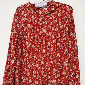 Veronica Beard Size 4 Silk Blouse Red Flowers